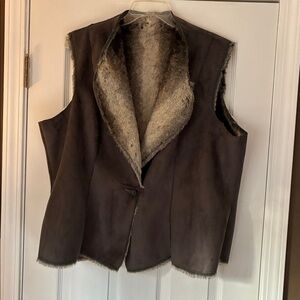 Gray and Cream Faux Fur and Faux Suede Reversible Vest